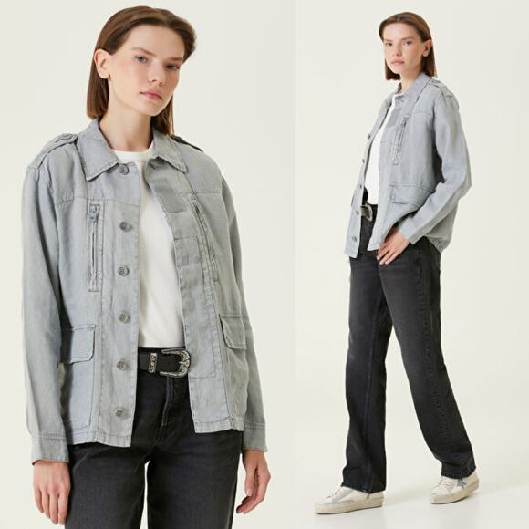 Zadig & Voltaire Kid Linen Glacier Blue Skull Embroidered Utility Jacket XS - Picture 7 of 12